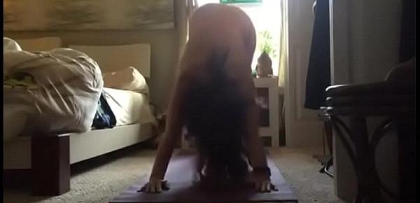  Bushy babe in hot nude yoga session